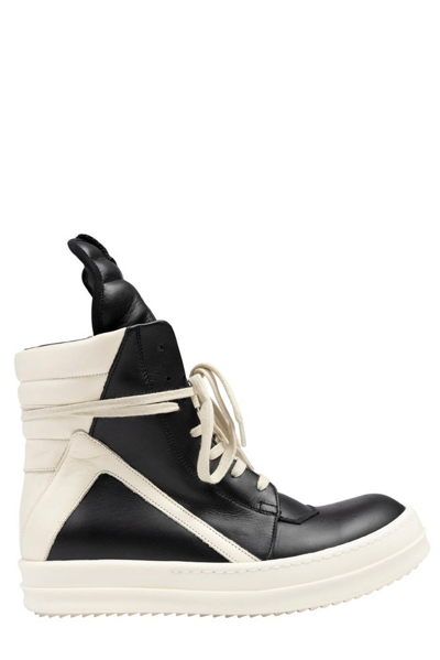 Rick Owens Woman Two-tone Leather Wedge High-top Sneakers Black