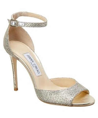 Jimmy Choo Annie 100 Glitter Fabric Peep In Metallic