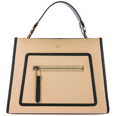 Fendi Women's Leather Handbag Shopping Bag Purse Runaway Small In Beige