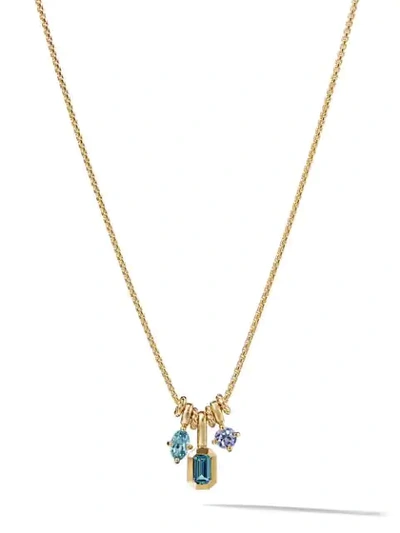 David Yurman 18kt Yellow Gold Novella Hampton Blue Topaz, Aquamarine, And Tanzanite Pendant Necklace In Hampton Blue Topaz Mix