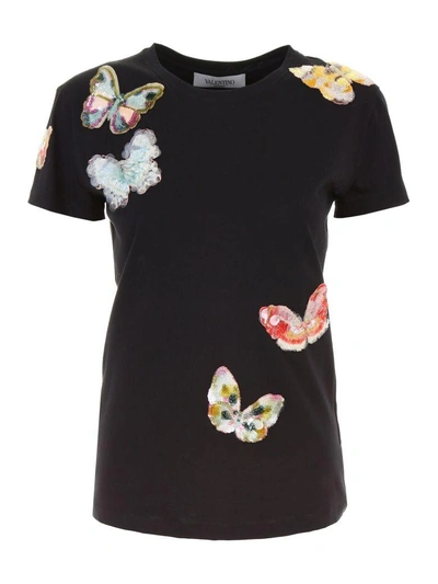 Tシャツ・カットソー VALENTINO GARAVANI `Butterfly Embroideries` T-Shirt Valentino Butterfly T-shirt In Nero|nero | ModeSens