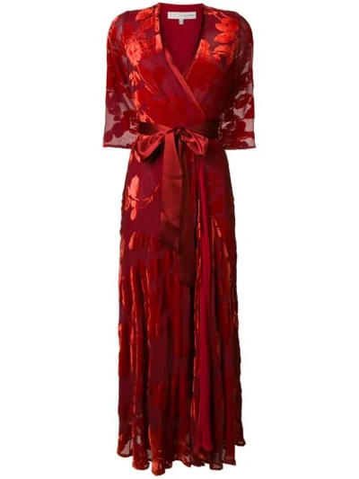 Galvan Red Floral-devoré Wrap Dress