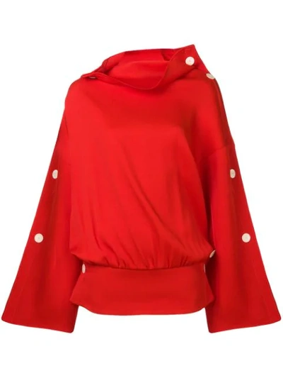 A.w.a.k.e. Oversized Button Sleeve Top In Red