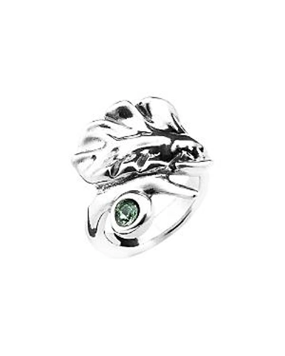 Uno De 50 Leaves Crystal Cocktail Ring In Silver