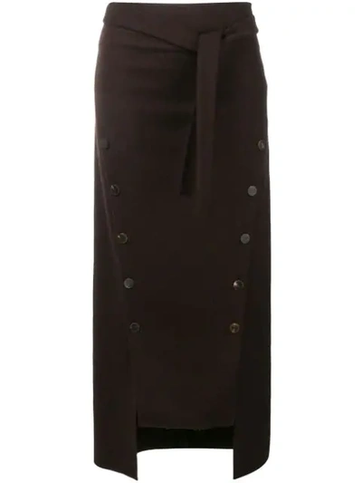 A.w.a.k.e. Double Button Wool Felt Skirt In Brown