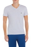 Lacoste V-neck Cotton T-shirt In Mtg Silver Chine/ White