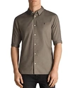 Allsaints Redondo Half Sleeve Slim Fit Button-down Shirt In Olive Green