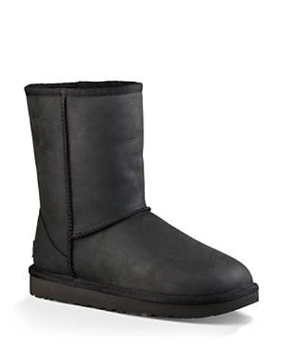 Ugg Classic Short Leather And Sheepskin Booties In Black