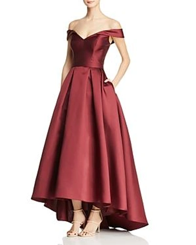 Avery G Off-the-shoulder Ball Gown In Burgundy
