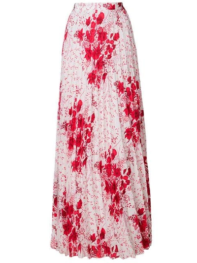 Ermanno Scervino Floral Pleated Skirt In Swhite/red