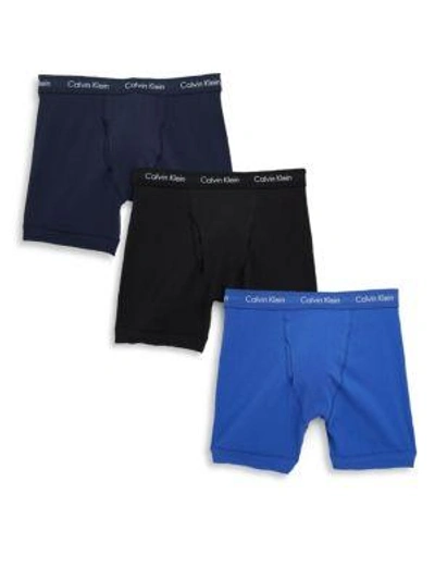 Calvin Klein Underwear Three-pack Stretch Cotton Logo Accented Briefs In Black Blue