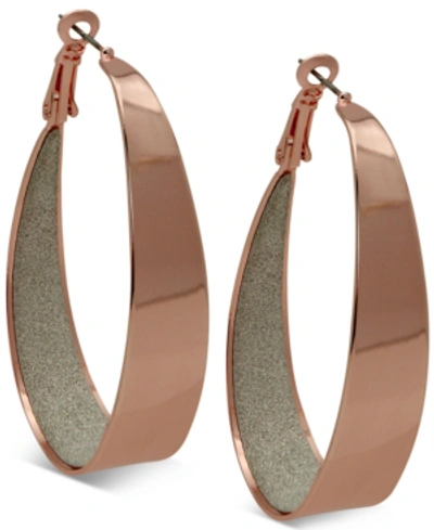 Guess 2" Large Inner Glitter Hoop Earrings In Rose Gold