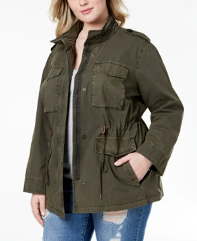 Levi's Trendy Plus Size Cotton Hood Utility Jacket In Army Green