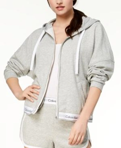 Calvin Klein Full-zip Hoodie In Grey Heather