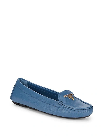 Prada Leather Slip-on Shoes In Blue