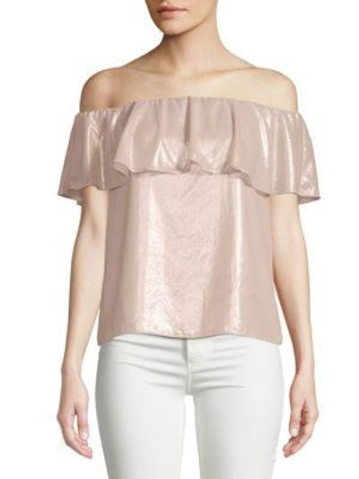 Scripted Metallic Off-the-shoulder Blouse In Light Pink