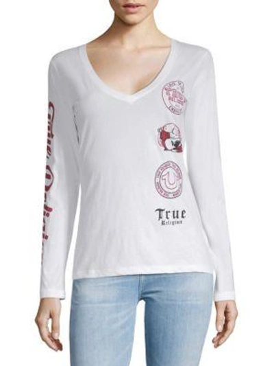 True Religion Graphic Long-sleeve Cotton Tee In White