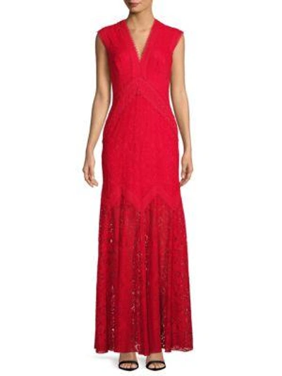 Tadashi Shoji Lace V-neck Gown In Red