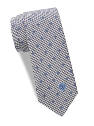 Versace Houndstooth And Polka Dots Silk Tie In Sky Blue