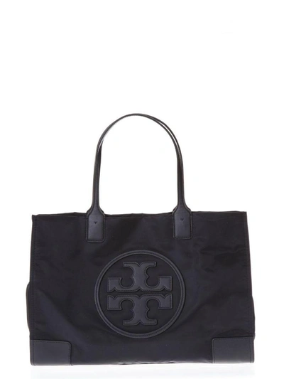 Tory Burch Ella Tote Black Bag In Leather With Logo