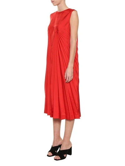 Maison Margiela Ruffle Twill Dress In Rosso