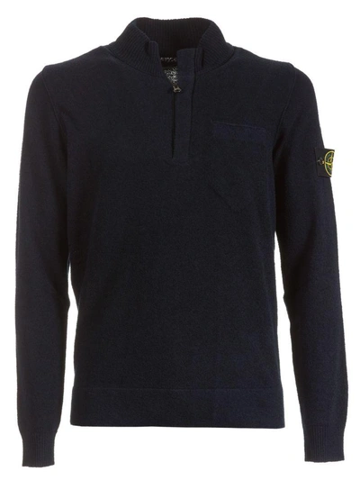 Stone Island Logo Patch Sweater In Blue