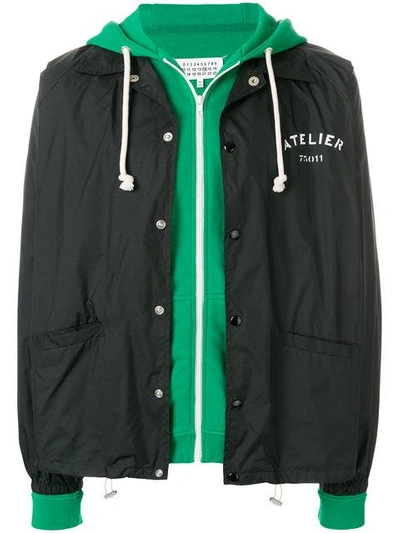 Maison Margiela Layered Hooded Jacket In Black,green