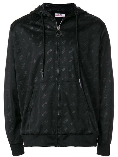 Gcds Zip-up Hooded Sweatshirt In Black