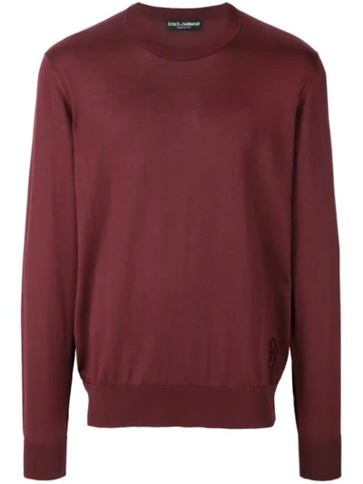 Dolce & Gabbana Crew Neck Sweater With Embroidered Logo In Red