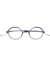 Thom Browne Round Frame Glasses In Matte Navy - Silver
