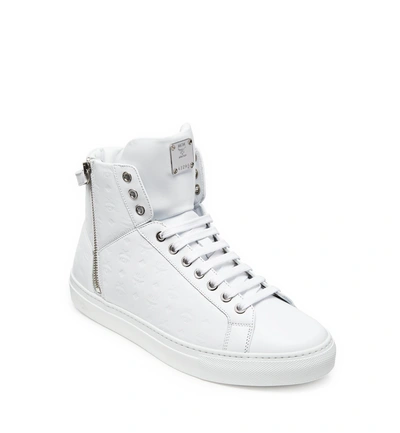 Mcm Men's High Top Turnlock Trainers In Monogrammed Leather In Wt