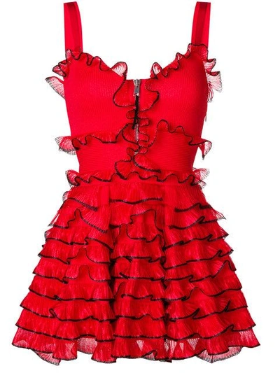 Alexander Mcqueen Ruffled Skater Dress - Red