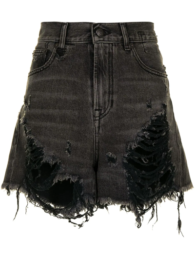 R13 Distressed Denim Shorts In Black