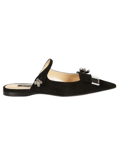 Sergio Rossi Crystal Floral Mules In Black