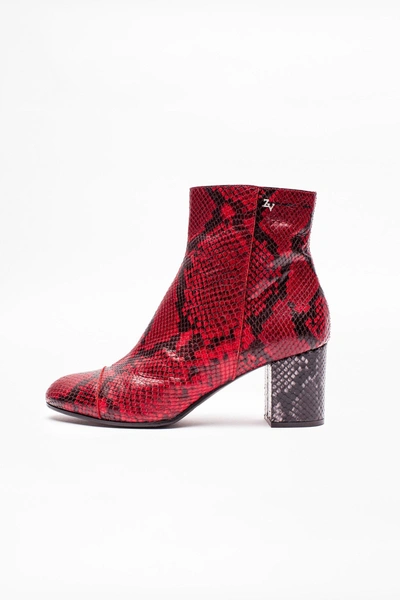 Zadig & Voltaire Women's Lena Wild Snake-embossed Leather Block Heel Booties In Red
