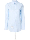Thom Browne Lace-up Back Long Sleeve Button Down Point Collar Shirt In Solid Poplin In Azzurro