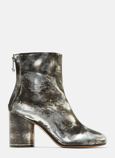 Maison Margiela Distressed Metallic Ankle Boots In Silver