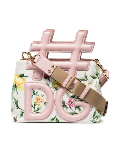 Dolce & Gabbana Hashtag Floral Shoulder Bag In White