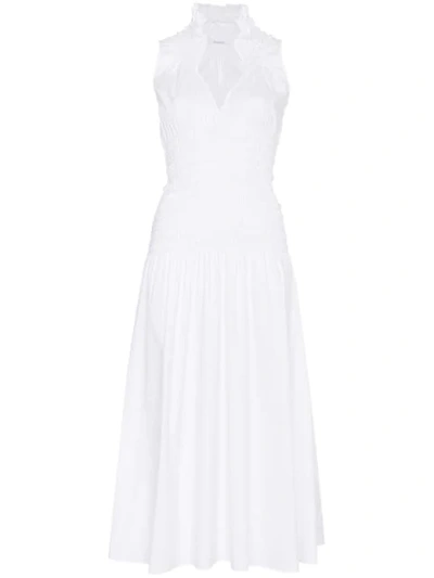 Beaufille Daphne Sleeveless Smocked Cotton Shirting Dress In White