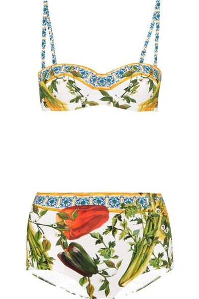 Dolce & Gabbana Printed Bandeau Bikini In Yellow
