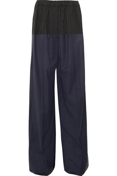 Dion Lee Checked Wool-blend And Shell Wide-leg Pants In Navy