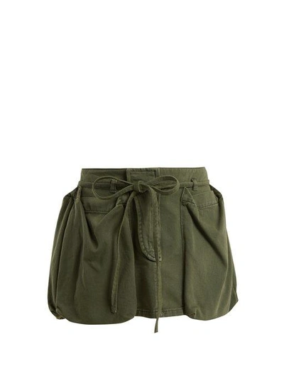 Valentino Patch-pocket Tie-waist Cotton-denim Mini Skirt In Verde