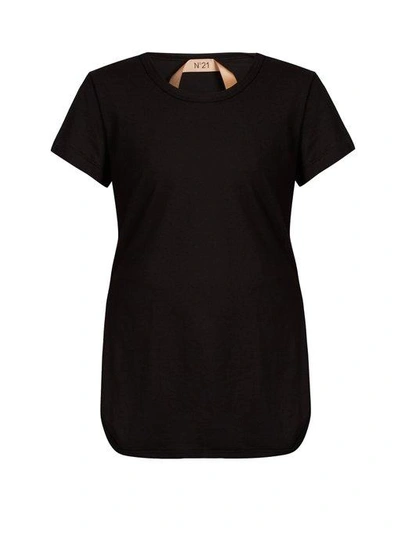 N°21 Floral-lace Insert Cotton-jersey Top In Black