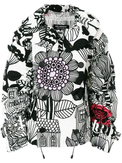 Junya Watanabe Floral Print Double Breasted Jacket In White Black