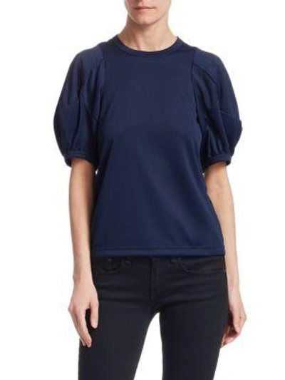 Comme Des Garçons Jersey Puff-sleeve Top In Navy