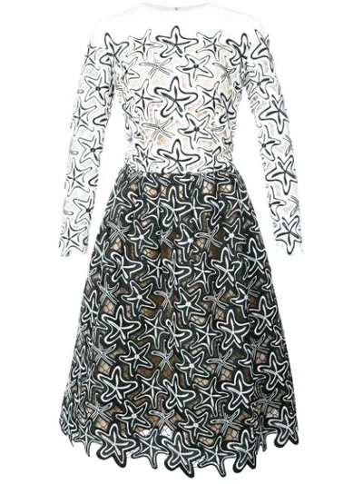 Oscar De La Renta Tulle-paneled Two-tone Guipure Lace Dress In Black/white