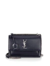 Saint Laurent Medium Sunset Grained Leather Silver Chain Bag In Marine