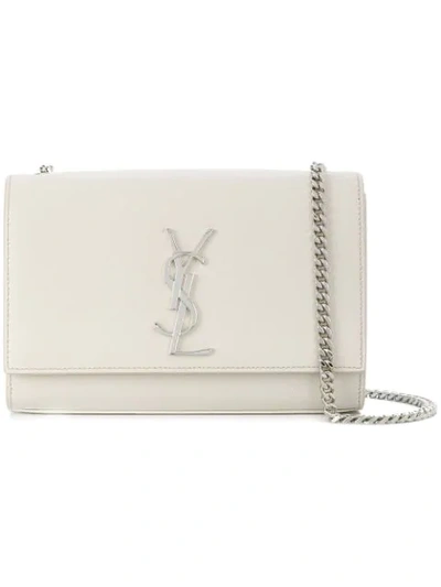 Saint Laurent Ladies Icy White Monogram Kate Pebbled Leather Shoulder Bag