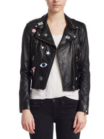 Lamarque Donna Rock Patch Moto Jacket In Black