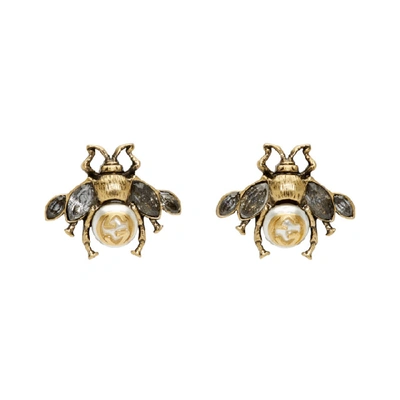 Gucci Burnished Gold-tone, Faux Pearl And Crystal Earrings In 8062 Antic